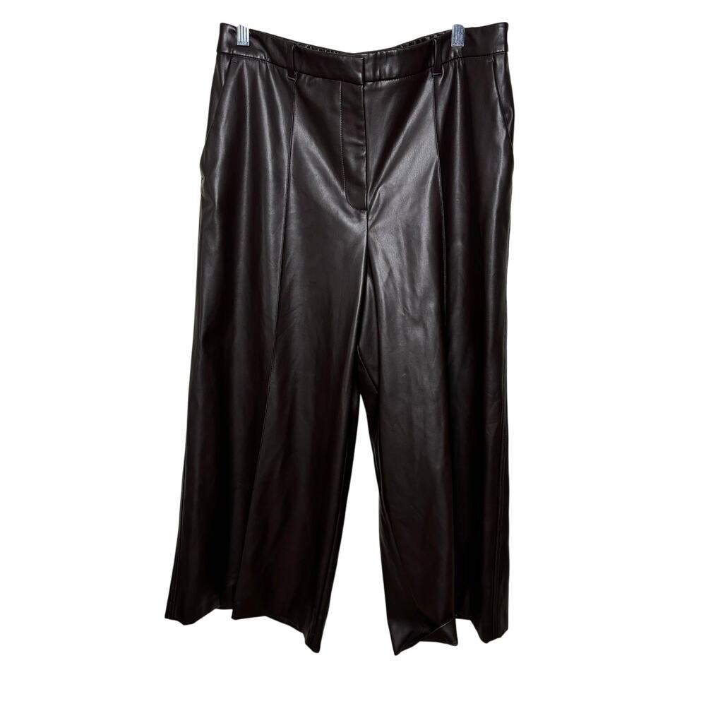 M&S Chocolate Brown Faux Leather Wide Leg Pants Women's Size 12 Regular